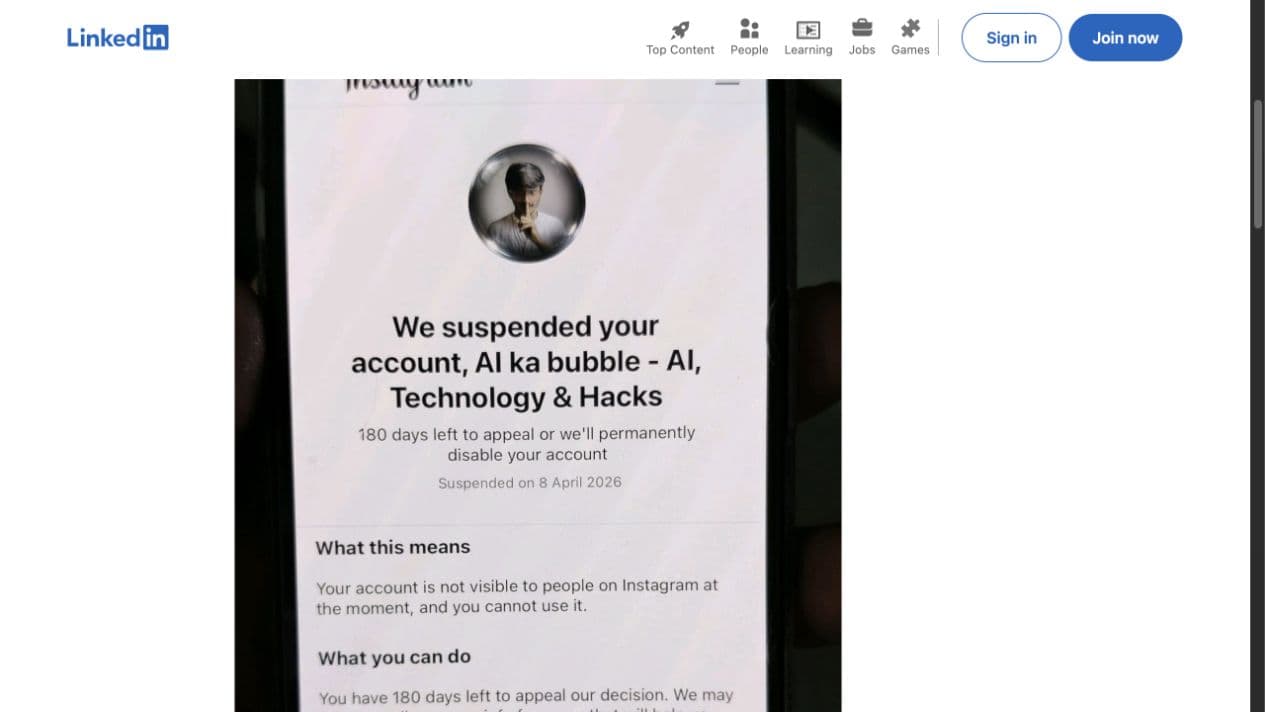 Aika Bubble: Instagram suspension notice